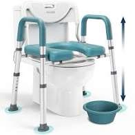 Raised Toilet Seat with Handles (400lb) - Adjustable 3 in 1 Commode Chair for Toilet with Arms, Toilet Riser with Handles, Bedside Commode Chair, Handicap Toilet Seat for Elderly (Grey)