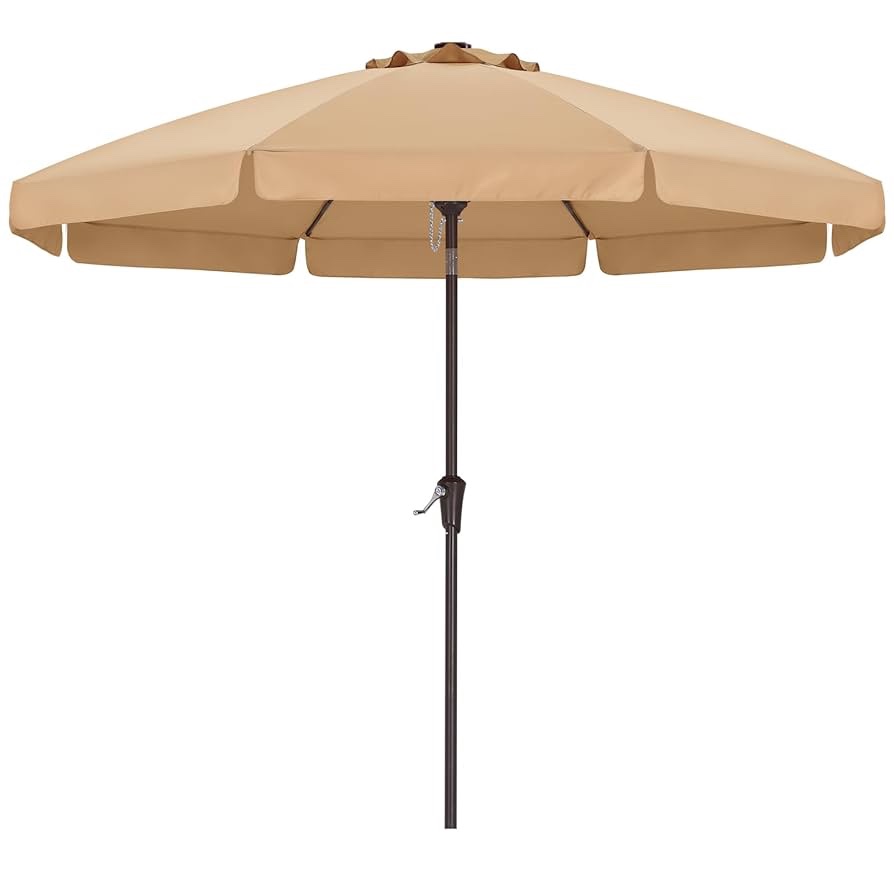 ABCCANOPY 10ft Scalloped Patio Umbrella, Outdoor Table Umbrella with Tilt and Crank, Fiberglass Ribs Deck Umbrella for Patio, Pool, Garden, Picnic (Khaki)