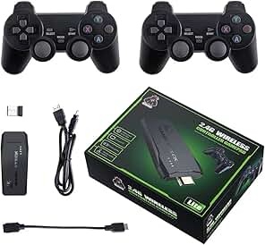 cawevon wireless retro gaming console, 9 classic emulators, plug and play video game stick built-in 10000+ classic games, 4k hd hdmi output for tv with dual 2.4g wireless controllers (64g)