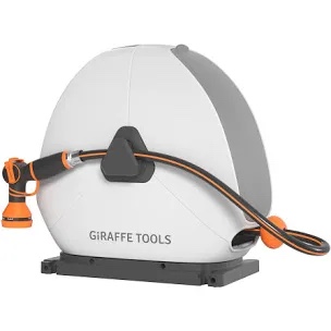 Giraffe Tools Ground Mounted Retractable Hose Reel 1/2 Inch x 82FT, Heavy Duty Automatic Rewind Garden Hose Reel, with Flexible Swivel Base for Lawn, Concrete Floor