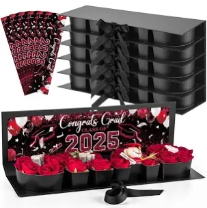AmazingSpark 6 Pack Graduation Gift Box for Flowers with Congrats Grad Class of 2025 Sticker, Bulk Fillable Cardboard Grad Letter Boxes with Ribbon for Bouquet Candy Graduation Party Favors(Red)
