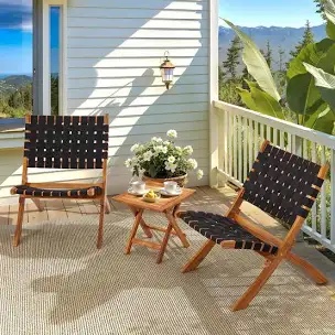 3 PCS Wood Outdoor Bistro Set With Coffee Table & Folding Chairs