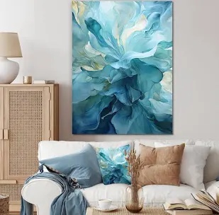 Aqua Blue And White Serenity Swirl IV Abstract Spirals Curved Shap
