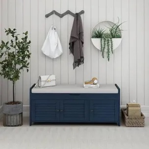 43.5" entryway bench with hidden shoe storage and cushion