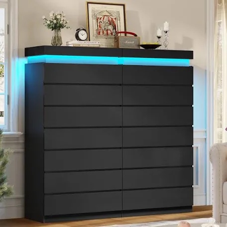 7 drawer dresser with led light, tall closet dressers with drawers for bedroom living room entryway hallway,