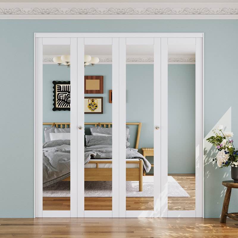 Double 1-Lite Mirrored Door Solid Core Manufactured Wood Bi-Fold Door With Installation Hardware Kit(Closet, Pantry door)