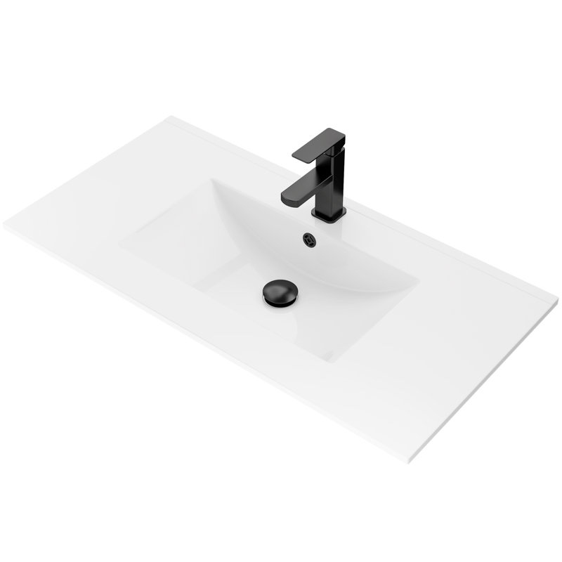 36" rectangular undermount bathroom sink with single hole faucet, overflow