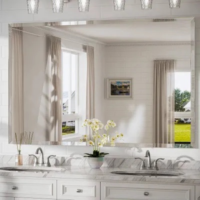 Janica Rectangle Beveled Frameless Bathroom Vanity Mirror Decorative Wall Accent Mirror