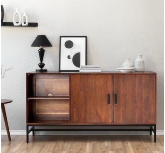 MH LONDON Media Unit Walnut Contemporary/Modern Metal Media Cabinet