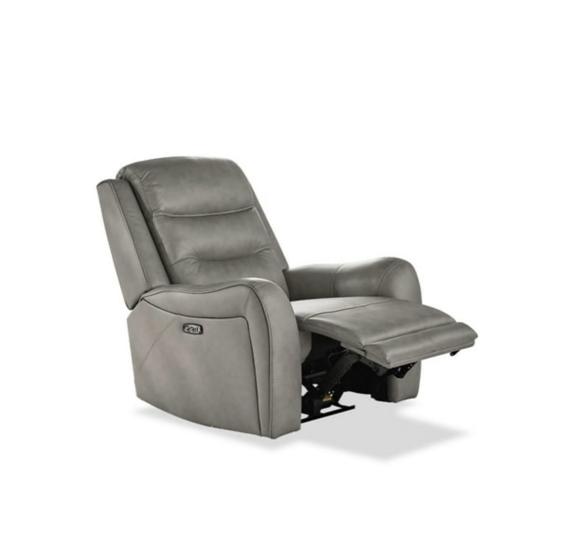 Cooper Power Reclining Leather Chair - light grey -39"L x 38/65"W x 40"H. minor 1mm tear in leather, hidden between the left armrest and back of chair, not visible unless chair is fully laid back.