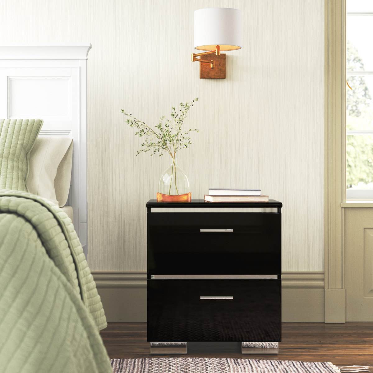 Arosh 23'' W Solid Wood Nightstand with attachable USB port, beautiful cosmetic front, minor scuffing on top and left side (pictured)  26.5'' H X 23'' W X 15.5'' D