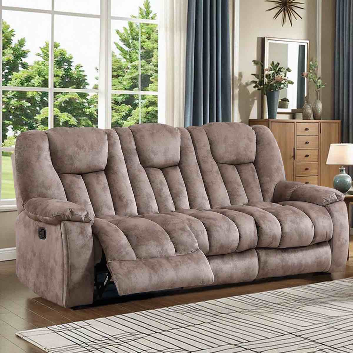 Quiteris 86.6"W Modern Manual Microfiber Upholstered 3 People Reclining Sofa with Cup Holders,  40.6'' H X 86.6'' W X 36.2'' D