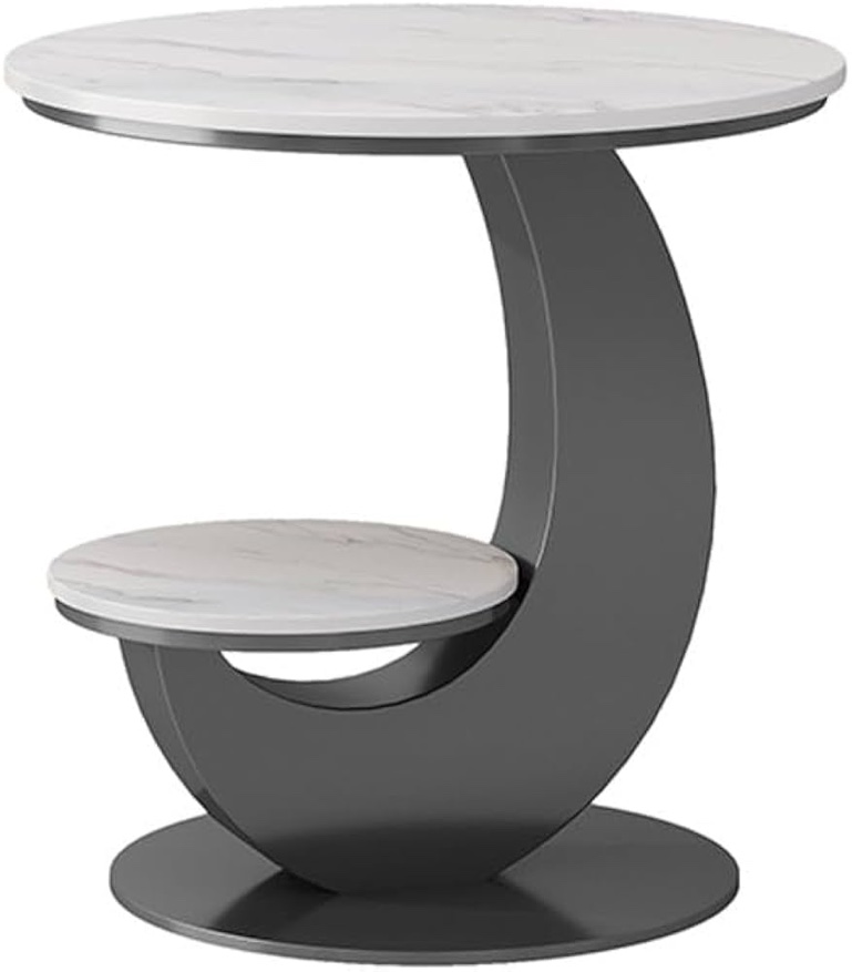 Pair of Modern Sofa Side Table, Side Cabinet Light Luxury Metal and Faux Marble Corner Table for Living Room