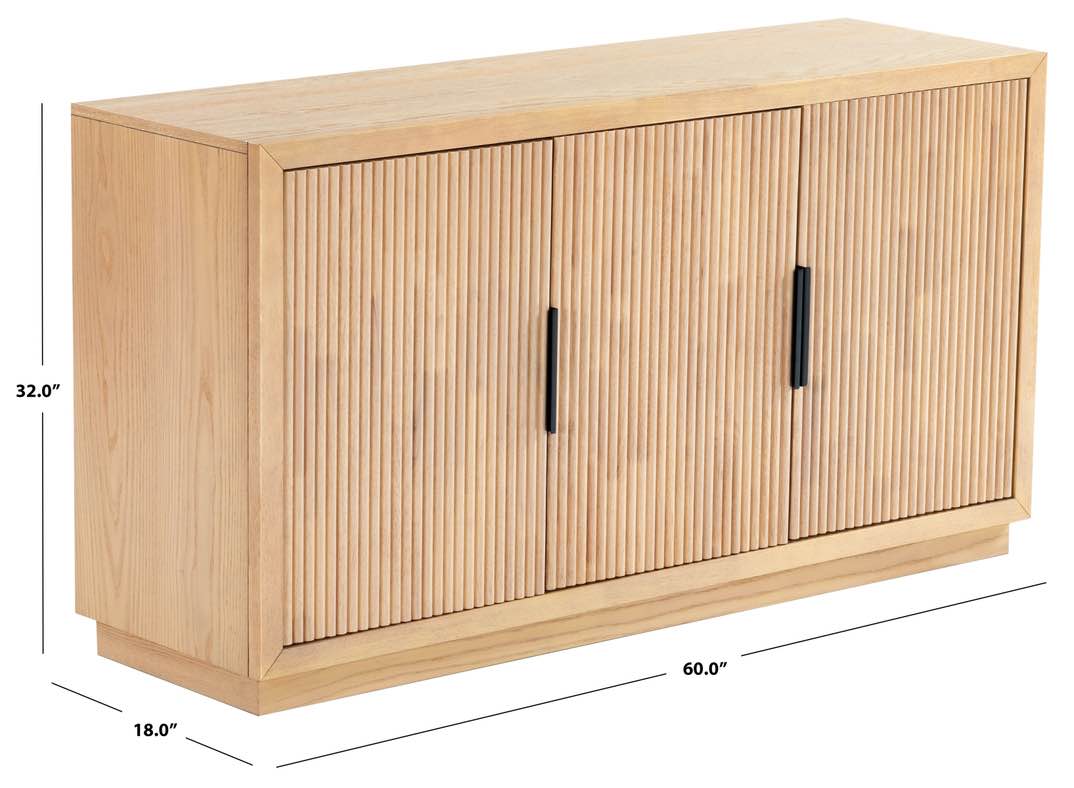 Stunning Safavieh Shelbie Kiln Dried Oak 3 Door Reeded Sideboard 60" X 18" X 32