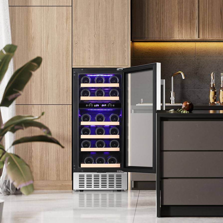 Antarctic Star Wine Fridge,15 Inch Wine Cooler Refrigerator Under Counter(41-68°F),28 Bottles Built-in Dual Zone &Freestanding Wine Refrigerator with Stainless Steel & Double-Layer Tempered Glass Door 22.7"D x 14.9"W x 34.2"H