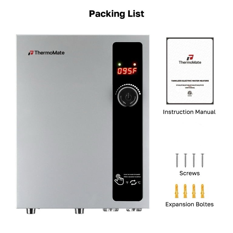 ThermoMate 27kW 240 Volt Electric Tankless Water Heater, Reliable Hot Water for Home, Shop, Cabins, H 17.12 in