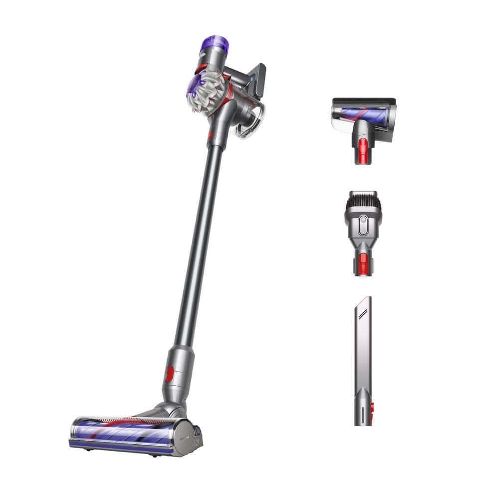 dyson v8 plus cordless vacuum, silver/nickel. battery needs replaced does not turn on, all accessories are included.