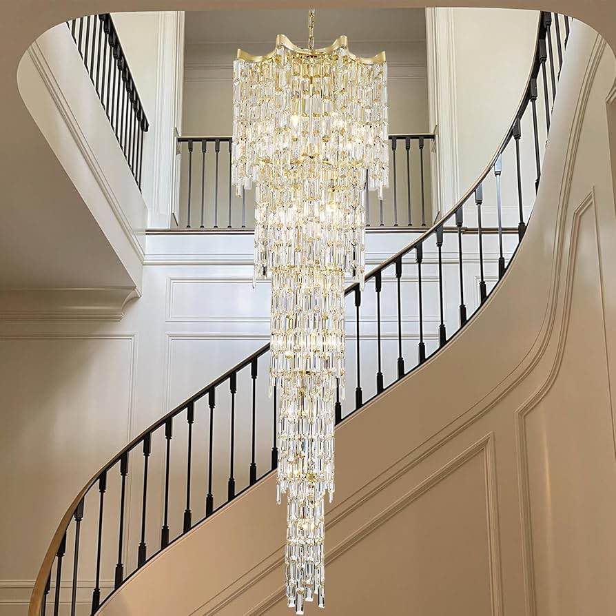 Elegant Dunfizz 79" Large High Ceiling Chandelier, 21-Light Gold Long Staircase Chandeliers Luxury Foyer Chandelier Top K9 Crystal Tiered Ceiling Light Fixture for Staircase Entryway Hallway Living Room