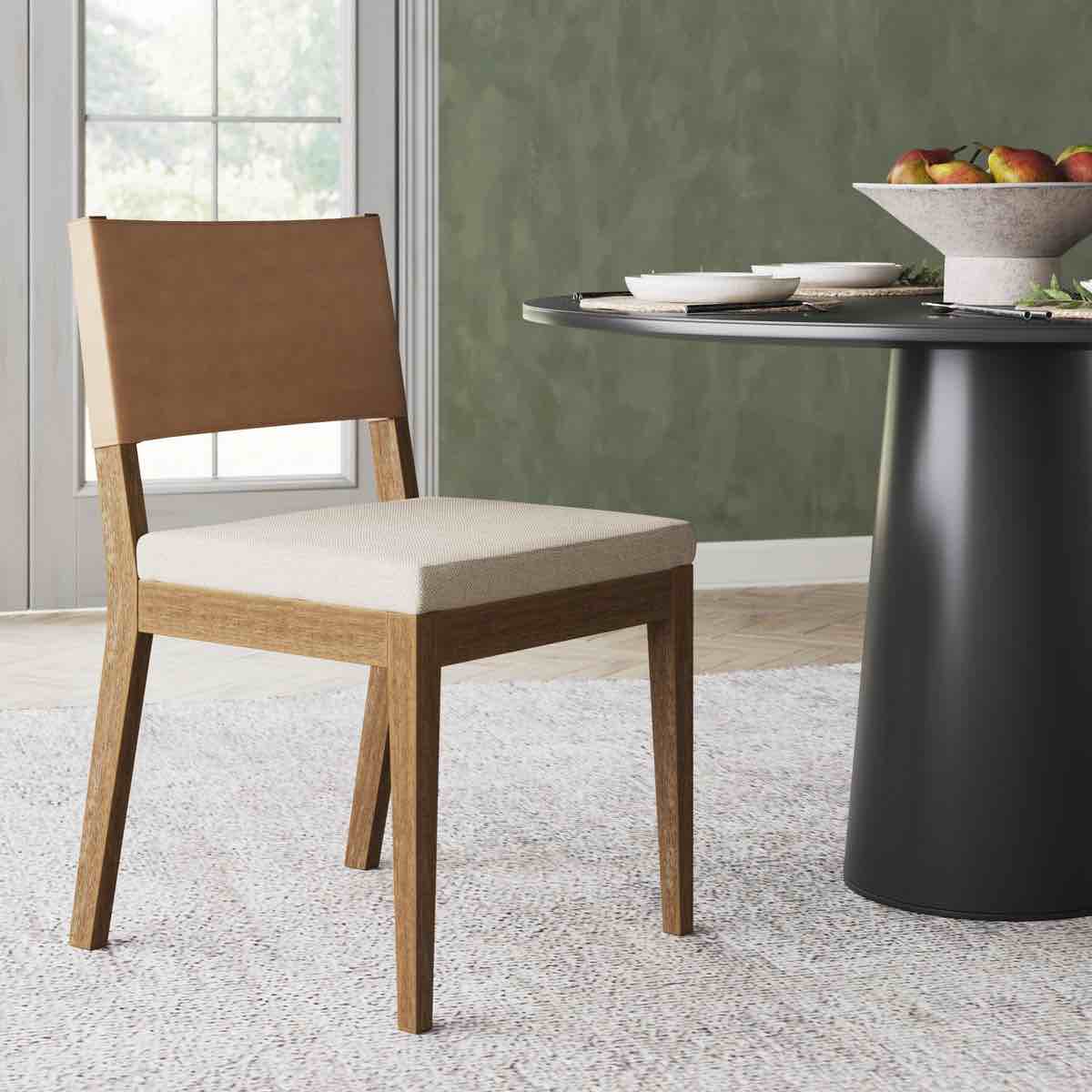 Set of Two Modern Wood & Vegan Leather Dining Chairs Light Brown Width: 19.5 inches Height: 33.1 inches Length: 21 inches