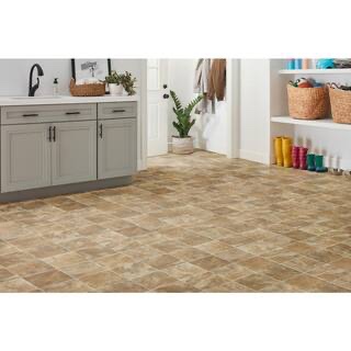 TrafficMaster Pro Basic Refined Slate Neutral Stone Vinyl Sheet Flooring, 12’ x 7’. Will need power washed, minor tears on edge. 