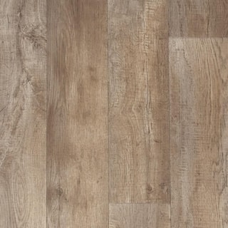 Rustic Taupe Wood Style Residential Vinyl Sheet Flooring. Will need power washed, minor tears on edge. 12’ x 3’