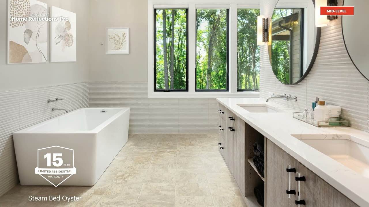 Armstrong Home Reflections Pro collection Petticoat Grey, White, and Brown Concrete Mix vinyl Sheet Flooring. Will need power washed, minor tears on edge. 12’ x 10’