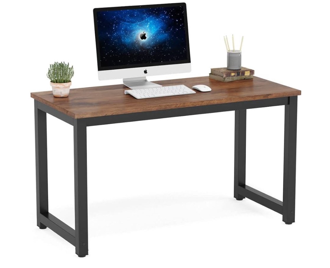Tribesigns Modern Simple Computer Desk, 47 inch Vintage Office Desk Computer Table, Study Writing Study Desk Workstation for Home Office, Rustic Brown