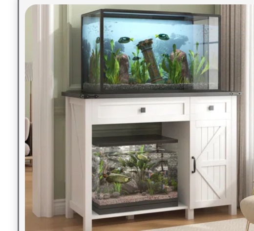 40 Gallon Aquarium Stand With Charging Station, Farmhouse Fish Tank Stand, Reptile Tank Stand Terrarium Stand With Drawer And Cabinet Storage, 41.9"×18.3" Tabletop