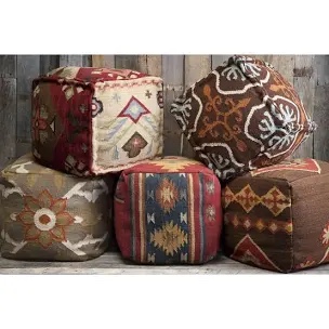Surya Su Pouf Area Rug POUF-92 Papyrus Persian Patchwork 22  x 22  x 12