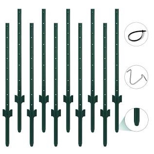 (3-4-5-6-7 Feet) TANIVO Heavy Duty Fence Post with Spike Bottom Design (Pack 10) Includes Zip Ties & Post Clips, Sturdy/Weatherproof/Eassy to Install U-Shaped Metal Fence Post for Holding Garden Fence