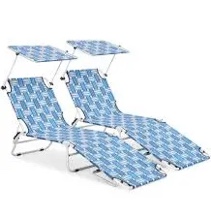 MoNiBloom Folding Camping Chairs Set of 2  Portable Seats with Adjustable Canopy Shade  for Outdoor Bench Patio Lawn  Blue Stripes