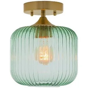 River of Goods Ignace Brushed Gold Metal 8.25-Inch Ceiling Light with Green Glass Globe Shade - 8  x 8  x 8.25