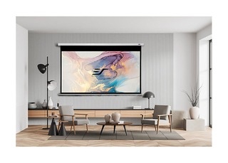 Elite Screens M150XWH2 Manual Series Projection Screen (73.5 x 130.7"), Wall and Ceiling Mountable, Pull-Down Design, Non-Tensioned, 150” Diagonal, HDTV Format, 16:9 Aspect Ratio, Max White Finish, Viewing Area 73.5” x 130.7” (150)" Overall Dimensions 84.6 x 137.2", Very Small Paint Knicks In Middle And Left End Of Screen On The Plastic And Back ( Both Are Pictured) 