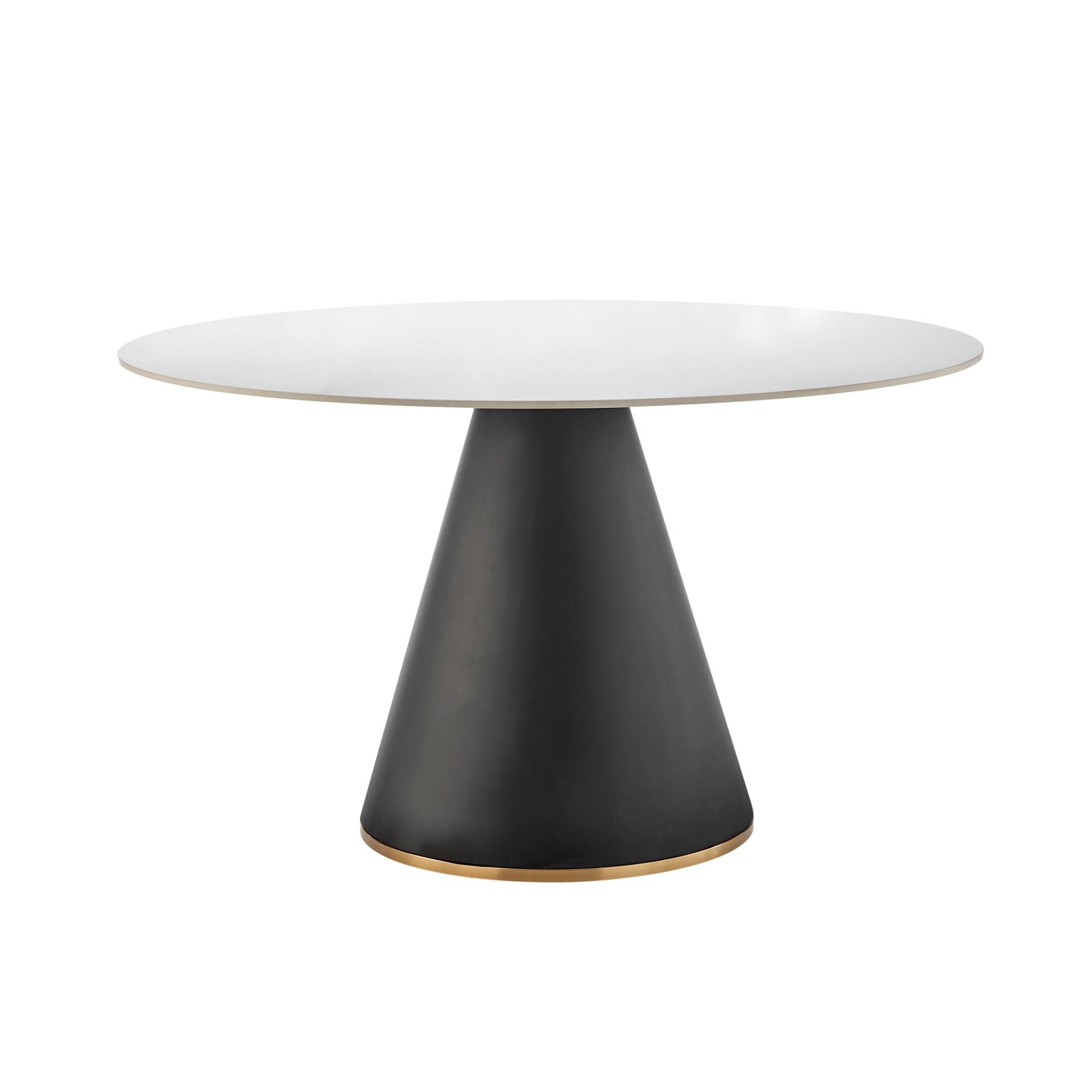Geneva Ceramic Top 51" Round Dining Table With A Gold Trimmed Black Base And Marble Table Top, Overall Dimensions 51W x 30H 2 Boxes Total