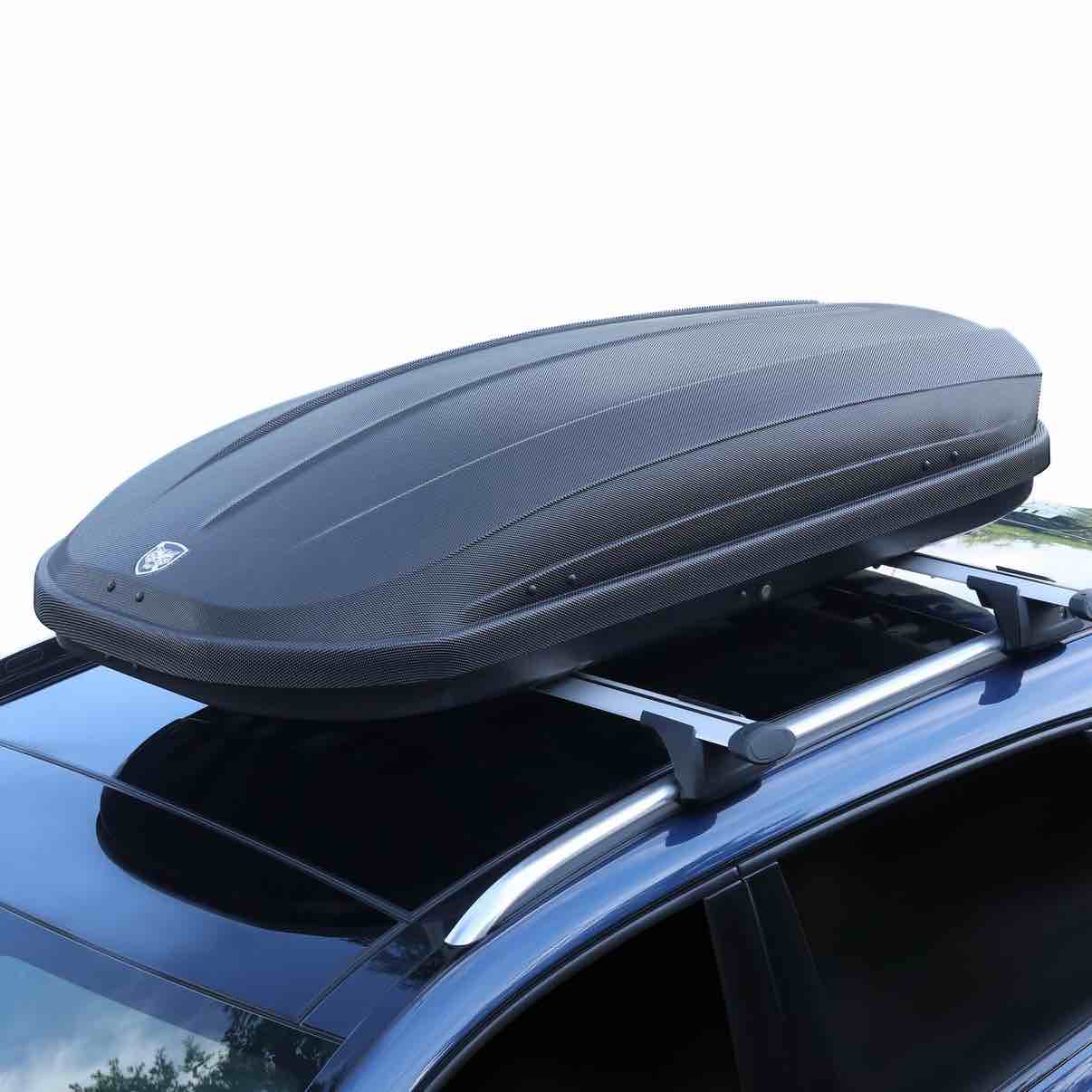 Black Rooftop Cargo Box Carrier In A Diamond Pattern, 14 Cubic Feet, Hardshell with Dual-Side Opening, Universal Fit for Cars & SUVs, Waterproof Hardshell And UV Resistant, Holds up To 165 Pounds Of Luggage