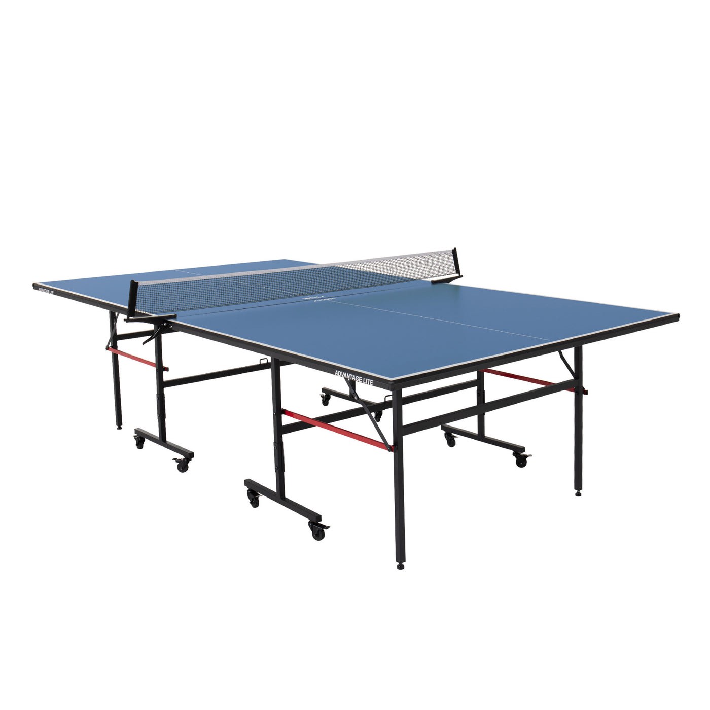 Advantage Lite Indoor Table-Tennis Table, 13mm Thick Table Top, Quick And Easy Assembly, East Transport, Compact For Storage, 72” Clipper Net And Post, Playback Mode, Overall Dimensions 108" L x 60" W x 30" H, Table Bottom Has 2 Small Knicks And a 2-3” Scratch(Pictured), Minor Manufacturer Glue Stains On Bottom(Pictured), The Table Top Is In Brand New Condition, Along With All The Parts/Wheels/Net(Everything Is Pictured) 