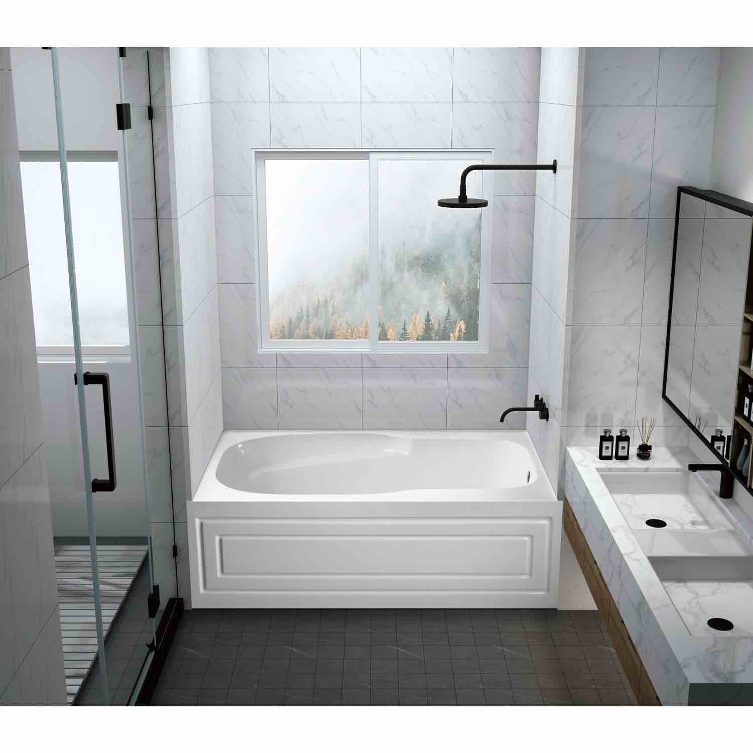 aqua eden vtam6031r21b 60-inch anti-skid acrylic 3-wall alcove tub with right hand drain hole, white. small chip in left back corner, can be resealed. 