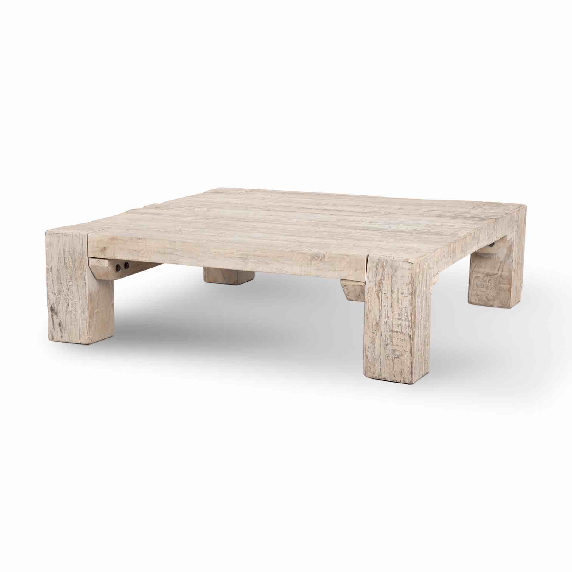 MCARTHUR 48X48 Low Sitting Square Reclaimed Birch Wood Coffee Table with Squared Legs. 48.0"L x 48.0"W x 14.0"H.