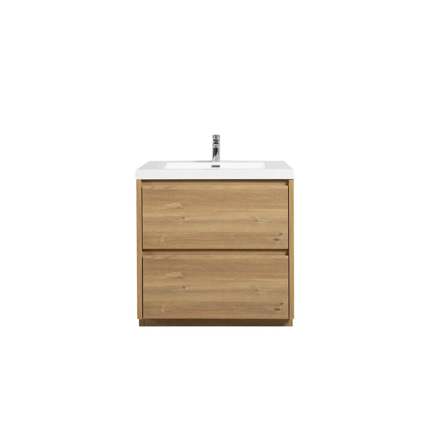 angela-t 36in single sink bathroom vanity in natural oak, soft close drawers, u-shaped drainage, invisible handle 45 degree oblique cut design, overall dimensions 36 w x 20 d x 33 h, vanity only, marble top not included