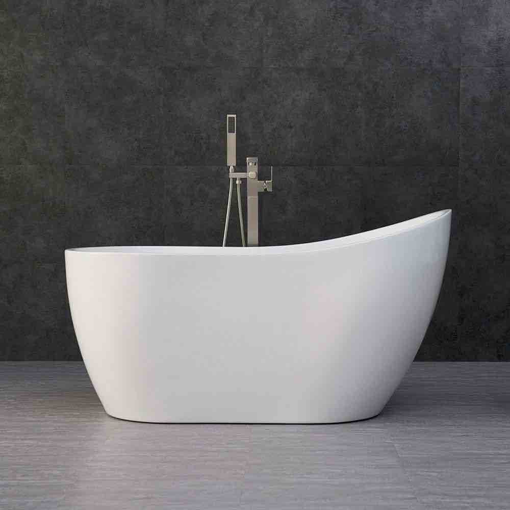 Condition photo showing New/Like New for woodbridge b-0006 54" modern acrylic freestanding bathtub, with brushed nickel drain and overflow 54 l x 28.37 w x 28.87 h