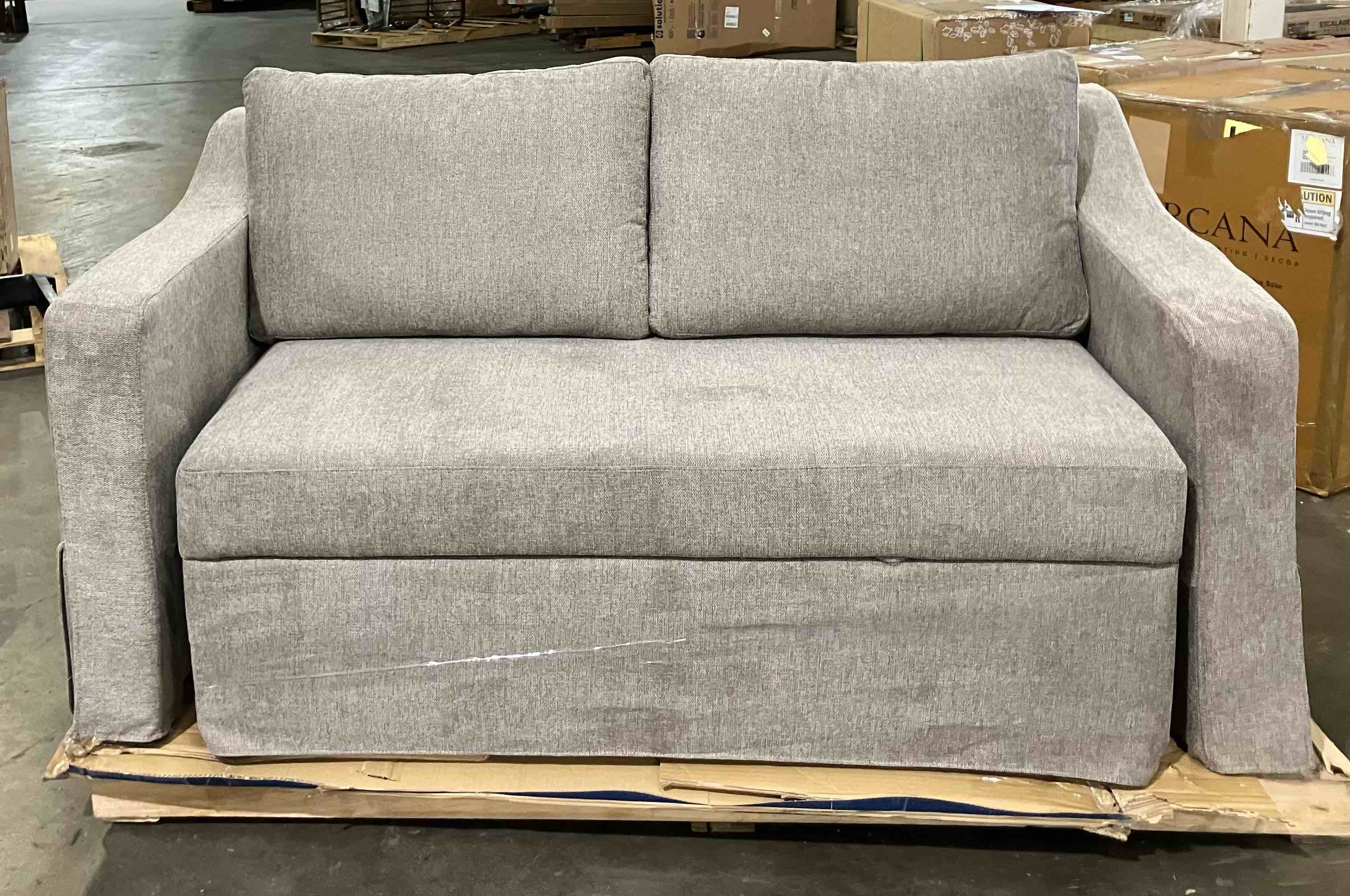 Condition photo showing New/Like New for serta hanson 54” modern style convertible loveseat, flax fabric
