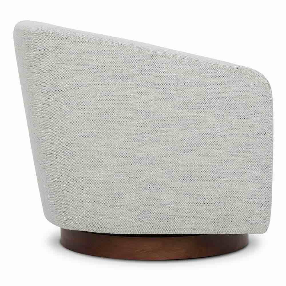 Condition photo showing New/Like New for nereus ivory fabric swivel accent arm chair with arms and wood base h 28.3 in, w 31 in, d 31 in