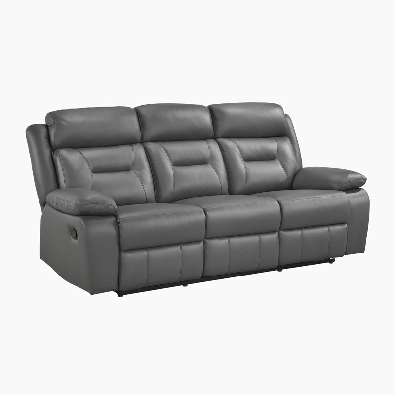 Sitz 87'' Transitional Genuine Top-Grain Leather Manual Double Reclining Sofa with Plush Pillow-Top Arms, Durable Wood & Metal Frame