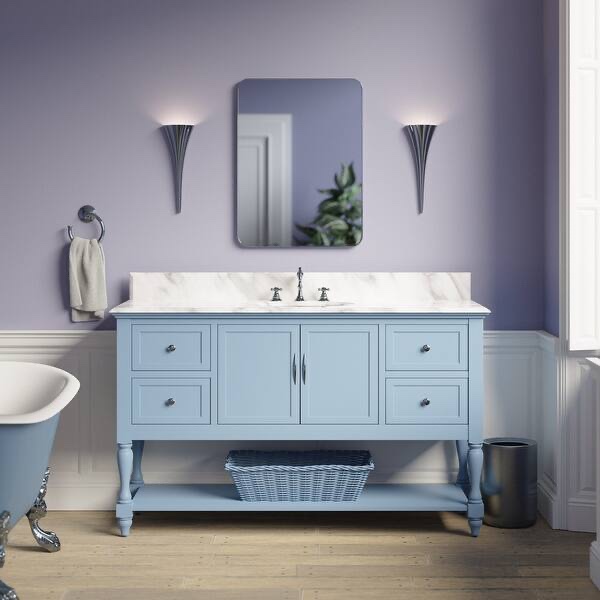 Powdered Blue Beverly 60" Single Bathroom Vanity with Carrara Marble Top