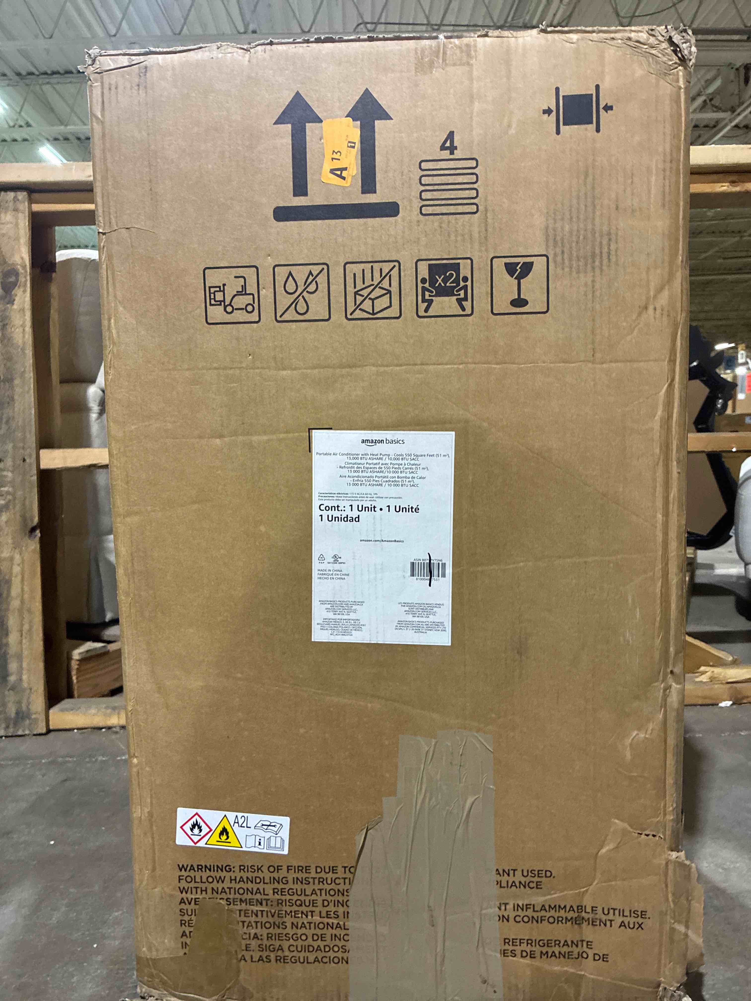 Condition photo showing New/Like New for amazon basics 4-in-1 portable air conditioner, 13500 btu (ashrae), cools up to 550 sqf, portable ac with cool/heat/dry (dehumidifier)/fan-only functions, auto mode, sleep mode, timer, white 13500 btu with heat pump