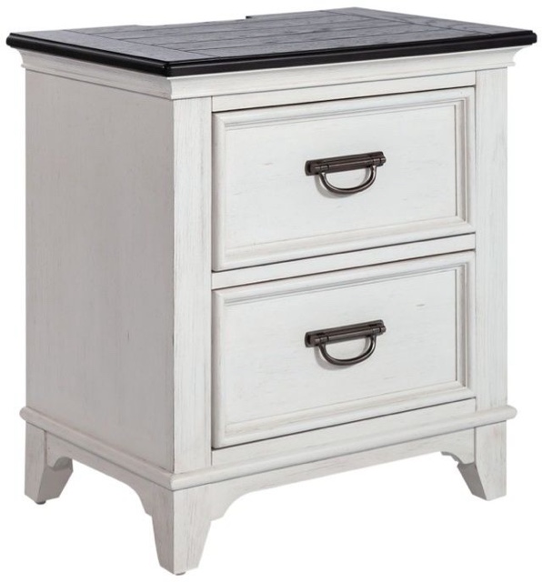 Condition photo showing New/Like New for allyson park charcoal/wirebrushed white nightstand with charging station 26h x 24w x 17d