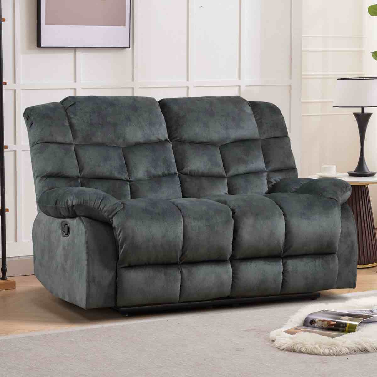 Condition photo showing New/Like New for edilmar 61.8 wide modern and super soft manual reclining loveseat sofa 39 h x 61.8 w x 39.8 d