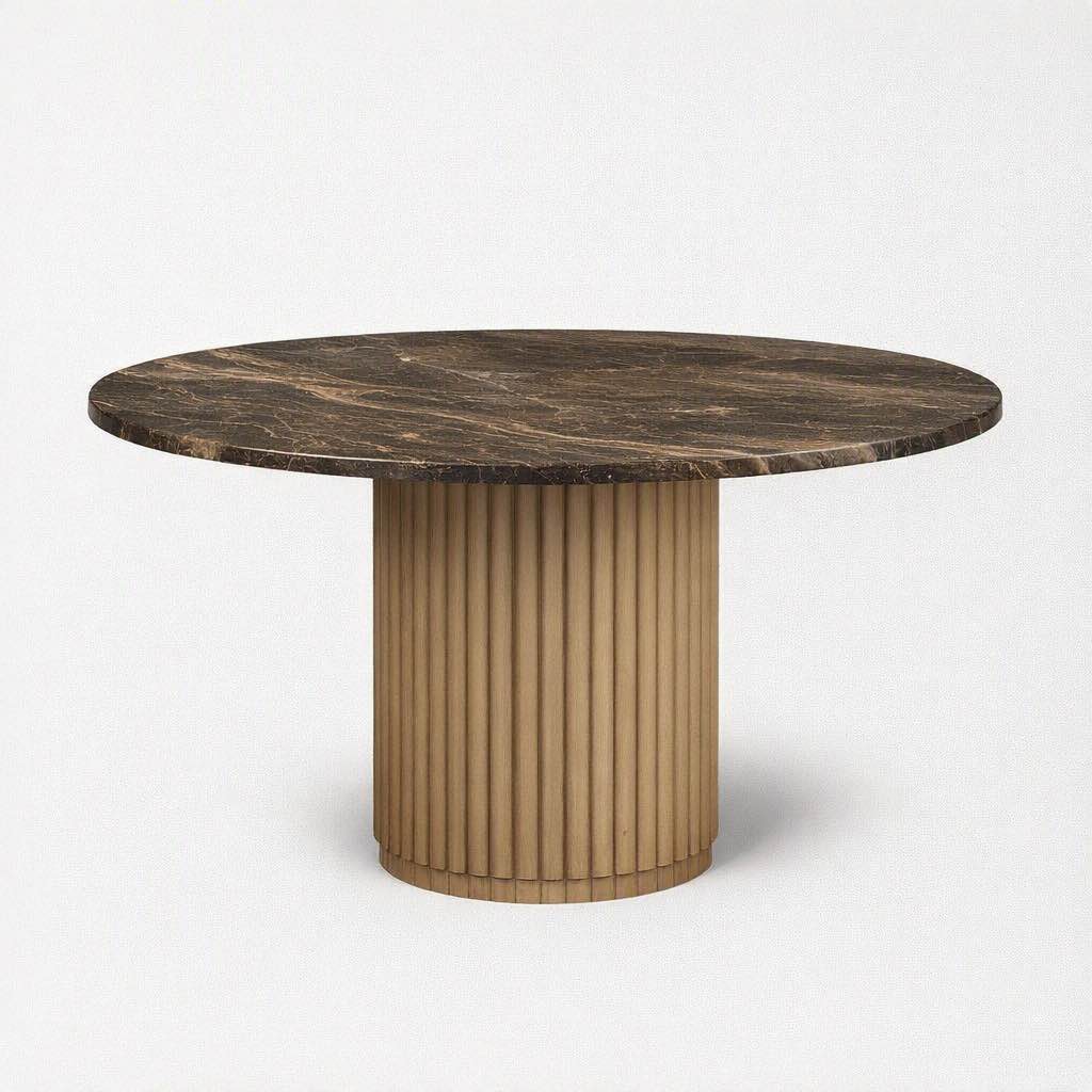 Condition photo showing New/Like New for allyson round cappucino marble dining table 54 w x 1 thick