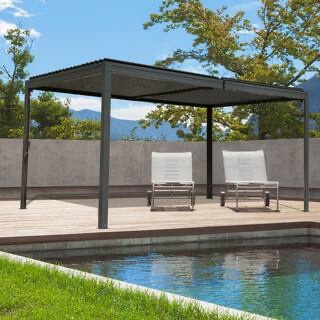 Condition photo showing New/Like New for 10 ft. x 13 ft. gray aluminum louvered pergola