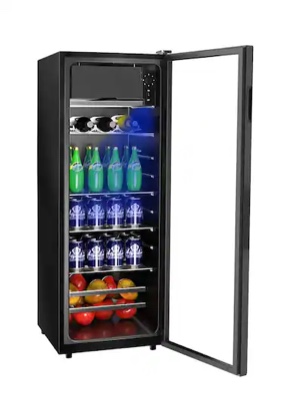 Condition photo showing New/Like New for loheer - 4.5 cu. ft. beverage refrigerator & cooler with glass door, freezer compartment and led light - black